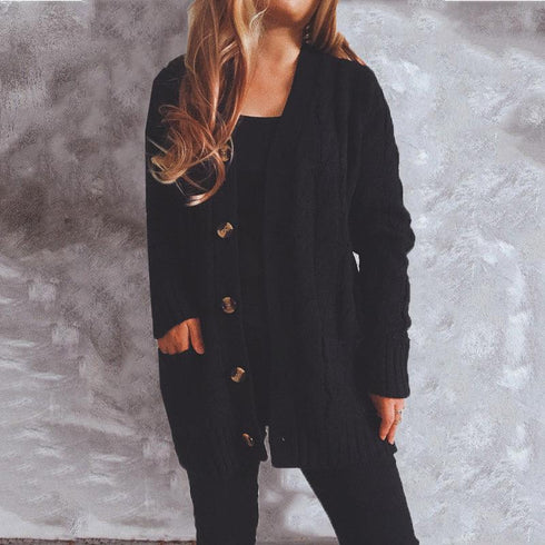 Autumn and winter single-breasted thick twist pocket long sleeve knit sweater cardigan